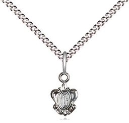 [0211PLSS/18S] Sterling Silver Miraculous Pendant on a 18 inch Light Rhodium Light Curb chain