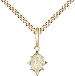 [0212PLGF/18G] 14kt Gold Filled Miraculous Pendant on a 18 inch Gold Plate Light Curb chain