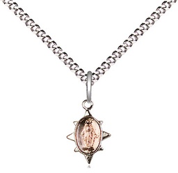 [0212PSS/18S] Sterling Silver Miraculous Pendant on a 18 inch Light Rhodium Light Curb chain