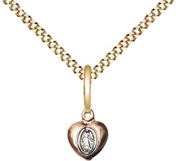 [0217PLGF/18G] 14kt Gold Filled Miraculous Heart Pendant on a 18 inch Gold Plate Light Curb chain