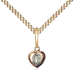 [0217PLGF/18G] 14kt Gold Filled Miraculous Heart Pendant on a 18 inch Gold Plate Light Curb chain