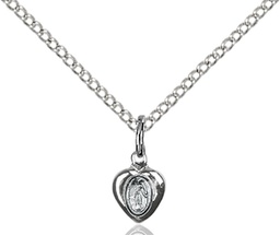 [0217PLSS/18S] Sterling Silver Miraculous Heart Pendant on a 18 inch Light Rhodium Light Curb chain
