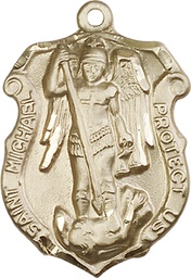 [5448KT] 14kt Gold Saint Michael the Archangel Shield Medal