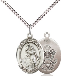 [8053SS2/18S] Sterling Silver Saint Joan of Arc Army Pendant on a 18 inch Light Rhodium Light Curb chain