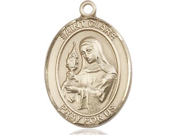 [7028KT] 14kt Gold Saint Clare of Assisi Medal