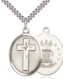 [0783SS1/24S] Sterling Silver Cross Air Force Pendant on a 24 inch Light Rhodium Heavy Curb chain