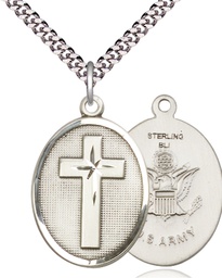 [0783SS2/24S] Sterling Silver Cross Army Pendant on a 24 inch Light Rhodium Heavy Curb chain