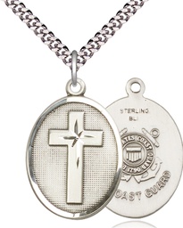 [0783SS3/24S] Sterling Silver Cross Coast Guard Pendant on a 24 inch Light Rhodium Heavy Curb chain