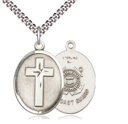 [0783SS3/24S] Sterling Silver Cross Coast Guard Pendant on a 24 inch Light Rhodium Heavy Curb chain