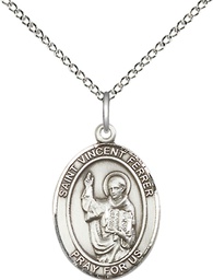 [8201SS/18SS] Sterling Silver Saint Vincent Ferrer Pendant on a 18 inch Sterling Silver Light Curb chain