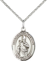[8202SS/18SS] Sterling Silver Saint Augustine of Hippo Pendant on a 18 inch Sterling Silver Light Curb chain