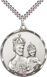 [0201KSS/24S] Sterling Silver Saint Joseph Pendant on a 24 inch Light Rhodium Heavy Curb chain