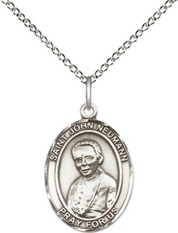[8204SS/18SS] Sterling Silver Saint John Neumann Pendant on a 18 inch Sterling Silver Light Curb chain