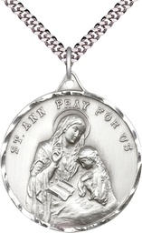 [0203ASS/24S] Sterling Silver Saint Ann Pendant on a 24 inch Light Rhodium Heavy Curb chain
