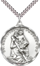 [0203CSS/24S] Sterling Silver Saint Christopher Pendant on a 24 inch Light Rhodium Heavy Curb chain