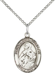 [8208SS/18SS] Sterling Silver Saint Maria Goretti Pendant on a 18 inch Sterling Silver Light Curb chain