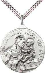 [0203DSS/24S] Sterling Silver Saint Anthony Pendant on a 24 inch Light Rhodium Heavy Curb chain