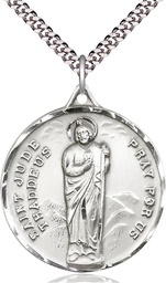 [0203JSS/24S] Sterling Silver Saint Jude Pendant on a 24 inch Light Rhodium Heavy Curb chain