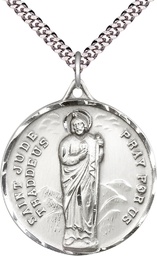 [0203JSS/24S] Sterling Silver Saint Jude Pendant on a 24 inch Light Rhodium Heavy Curb chain