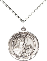 [8210RDSS/18SS] Sterling Silver Saint Therese of Lisieux Pendant on a 18 inch Sterling Silver Light Curb chain