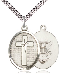 [0783SS6/24S] Sterling Silver Cross Navy Pendant on a 24 inch Light Rhodium Heavy Curb chain