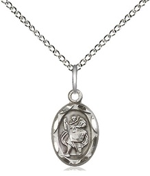 [0301CSS/18SS] Sterling Silver Saint Christopher Pendant on a 18 inch Sterling Silver Light Curb chain