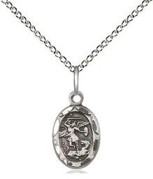 [0301RSS/18SS] Sterling Silver Saint Michael the Archangel Pendant on a 18 inch Sterling Silver Light Curb chain
