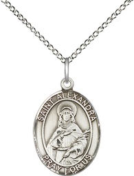 [8215SS/18SS] Sterling Silver Saint Alexandra Pendant on a 18 inch Sterling Silver Light Curb chain