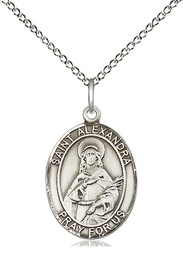 [8215SS/18SS] Sterling Silver Saint Alexandra Pendant on a 18 inch Sterling Silver Light Curb chain