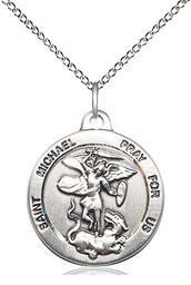 [0343SS/18SS] Sterling Silver Saint Michael the Archangel Pendant on a 18 inch Sterling Silver Light Curb chain