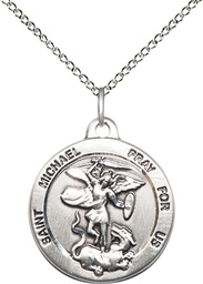 [0343SS/18SS] Sterling Silver Saint Michael the Archangel Pendant on a 18 inch Sterling Silver Light Curb chain
