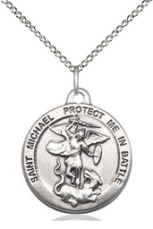 [0344SS/18SS] Sterling Silver Saint Michael the Archangel Pendant on a 18 inch Sterling Silver Light Curb chain
