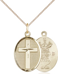 [0883GF1/18GF] 14kt Gold Filled Cross Air Force Pendant on a 18 inch Gold Filled Light Curb chain
