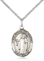 [8220SS/18SS] Sterling Silver Saint Joseph the Worker Pendant on a 18 inch Sterling Silver Light Curb chain