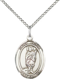 [8223SS/18SS] Sterling Silver Saint Victor of Marseilles Pendant on a 18 inch Sterling Silver Light Curb chain