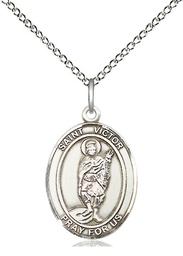 [8223SS/18SS] Sterling Silver Saint Victor of Marseilles Pendant on a 18 inch Sterling Silver Light Curb chain