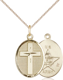 [0883GF2/18GF] 14kt Gold Filled Cross Army Pendant on a 18 inch Gold Filled Light Curb chain