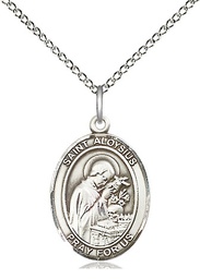 [8225SS/18SS] Sterling Silver Saint Aloysius Gonzaga Pendant on a 18 inch Sterling Silver Light Curb chain