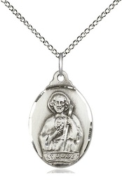 [0599JSS/18SS] Sterling Silver Saint Jude Pendant on a 18 inch Sterling Silver Light Curb chain