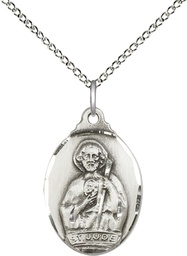 [0599JSS/18SS] Sterling Silver Saint Jude Pendant on a 18 inch Sterling Silver Light Curb chain
