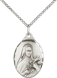 [0599TSS/18SS] Sterling Silver Saint Theresa Pendant on a 18 inch Sterling Silver Light Curb chain