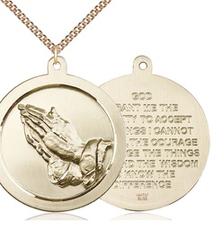 [2031GF/24GF] 14kt Gold Filled Praying Hand Pendant on a 24 inch Gold Filled Heavy Curb chain