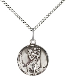 [0601CSS/18SS] Sterling Silver Saint Christopher Pendant on a 18 inch Sterling Silver Light Curb chain