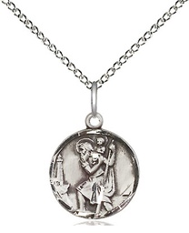 [0601CSS/18SS] Sterling Silver Saint Christopher Pendant on a 18 inch Sterling Silver Light Curb chain
