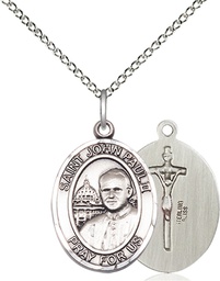 [8234SS/18SS] Sterling Silver Saint John Paul II Pendant on a 18 inch Sterling Silver Light Curb chain