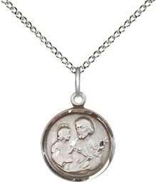 [0601KSS/18SS] Sterling Silver Saint Joseph Pendant on a 18 inch Sterling Silver Light Curb chain