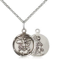 [0601RSS/18SS] Sterling Silver Saint Michael the Archangel Pendant on a 18 inch Sterling Silver Light Curb chain