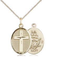 [0883GF6/18GF] 14kt Gold Filled Cross Navy Pendant on a 18 inch Gold Filled Light Curb chain