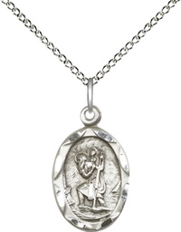 [0612CSS/18SS] Sterling Silver Saint Christopher Pendant on a 18 inch Sterling Silver Light Curb chain
