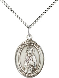 [8248SS/18SS] Sterling Silver Saint Alice Pendant on a 18 inch Sterling Silver Light Curb chain